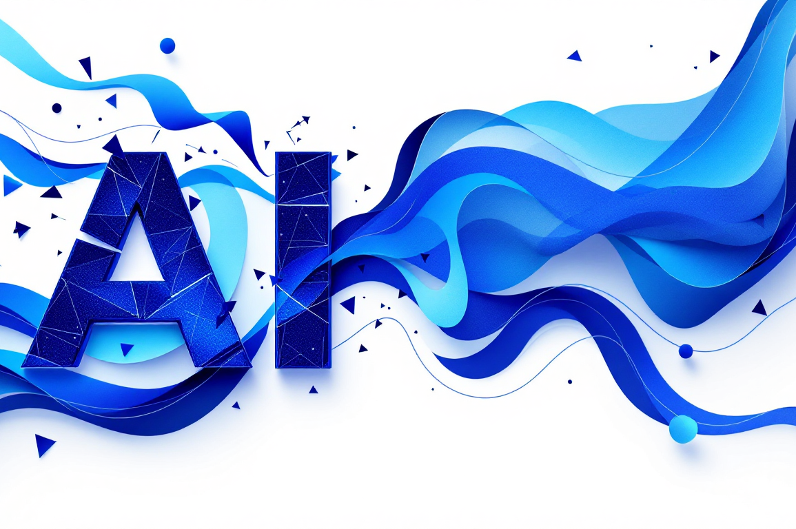 Abstract illustration depicting transformation of AI terminology through geometric shapes and text elements