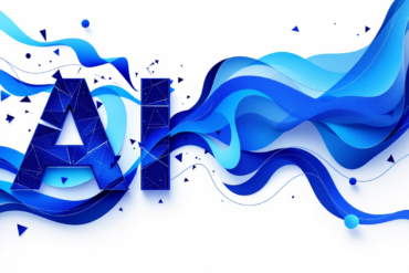 Abstract illustration depicting transformation of AI terminology through geometric shapes and text elements