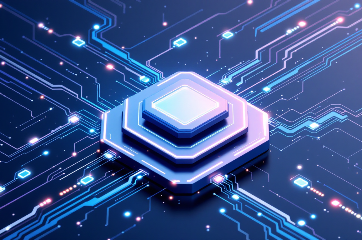 Abstract illustration of AI security architecture with protective layers surrounding neural network infrastructure