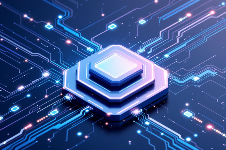 Abstract illustration of AI security architecture with protective layers surrounding neural network infrastructure