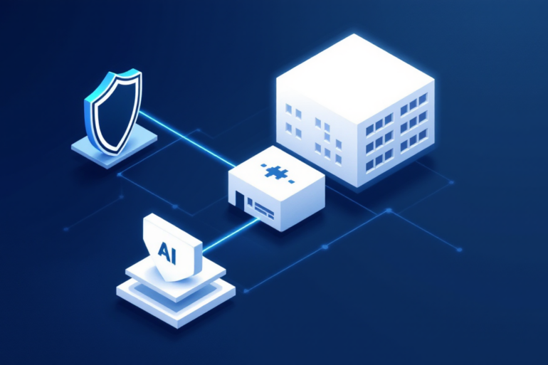 Geometric illustration representing the three-way relationship between AI provider, enterprise client, and independent safety evaluator in Anthropic's embedded evaluator model