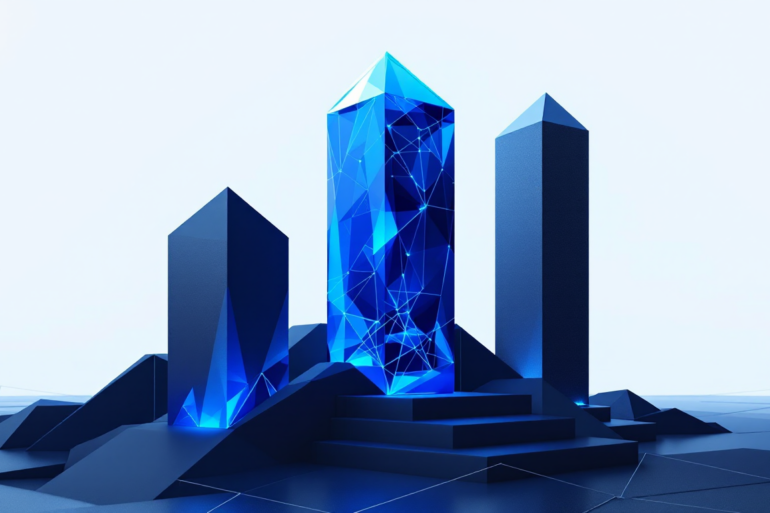 Abstract geometric illustration representing competitive AI models in the frontier AI race