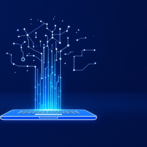 Illustration of laptop with neural processing visualization representing Microsoft Surface Laptop Ultra's integrated AI capabilities