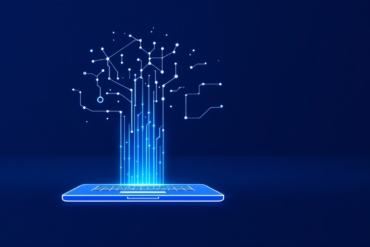 Illustration of laptop with neural processing visualization representing Microsoft Surface Laptop Ultra's integrated AI capabilities