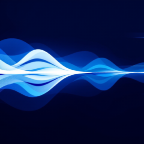 Abstract illustration of audio waveforms splitting into personalised streams representing AI-generated podcast content