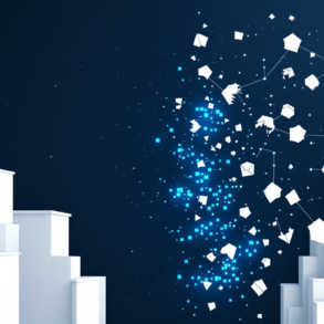 Abstract illustration depicting fragmented digital information and broken data connections representing AI-generated false information