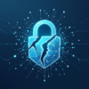 Abstract illustration of fractured AI security shield with fragmenting neural network structure representing compromised AI model vulnerabilities