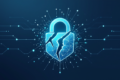 Abstract illustration of fractured AI security shield with fragmenting neural network structure representing compromised AI model vulnerabilities
