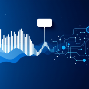 Abstract illustration of music waveform transitioning to digital circuit pattern representing AI-generated content labelling