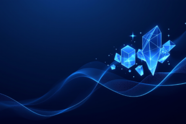 Abstract illustration of sound waves transforming into geometric structures representing AI voice synthesis technology