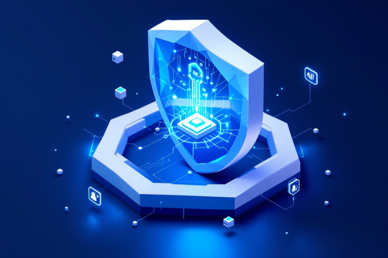 Abstract illustration of security shield protecting enterprise network from AI tool connections