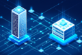 Abstract illustration depicting competing AI infrastructure architectures with neural network connections