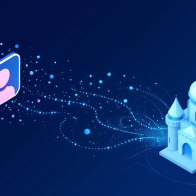 Abstract illustration depicting the transfer of AI assets from a dissolving startup to an established entertainment corporation