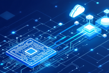 Abstract illustration of AI chip architecture connected to cloud infrastructure representing Microsoft's Maia accelerator deployment