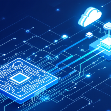 Abstract illustration of AI chip architecture connected to cloud infrastructure representing Microsoft's Maia accelerator deployment