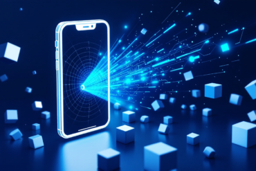 Illustration of smartphone using AI vision to scan and identify objects in real-time