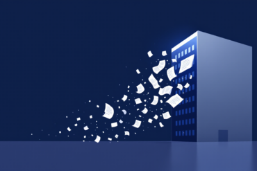 Abstract illustration depicting corporate structure with content fragments dispersing, representing Meta's policy reversal on AI content scraping