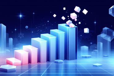 Abstract geometric illustration depicting AI investment growth and potential market instability with ascending fragmented blocks