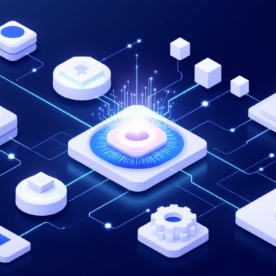 Abstract illustration of interconnected enterprise applications with central AI agent node